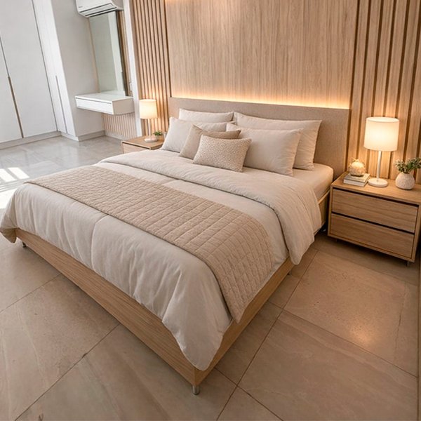 Proyectos fabricacion de recamara camas buros cabecera de madera con luz led